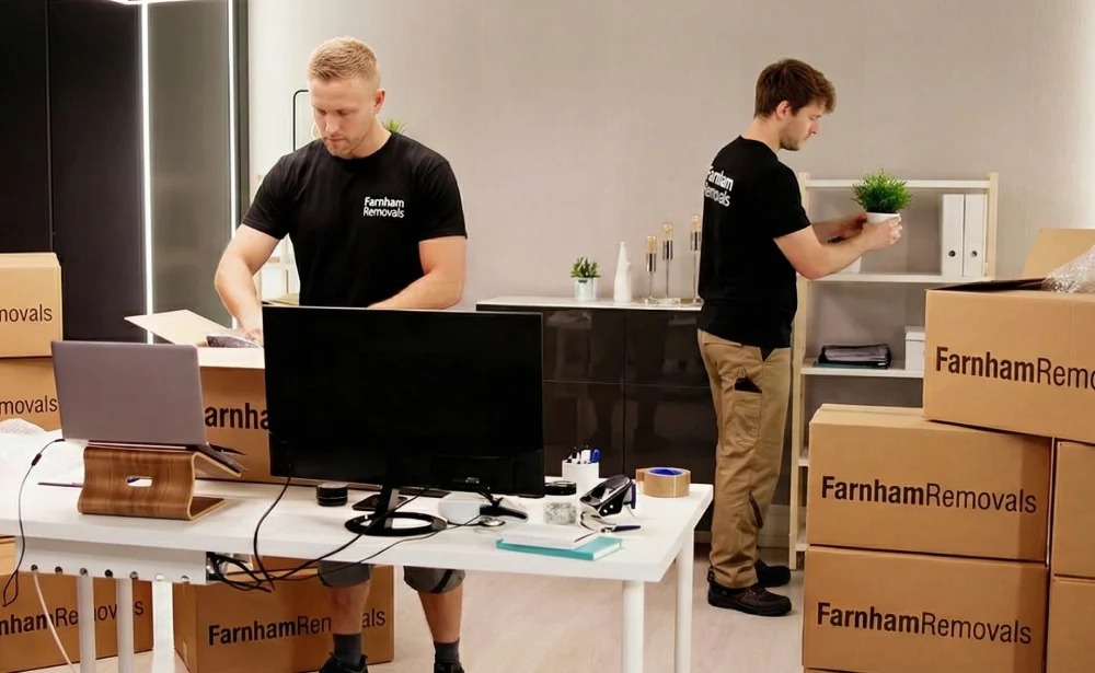 Farnham office removals team packing boxes